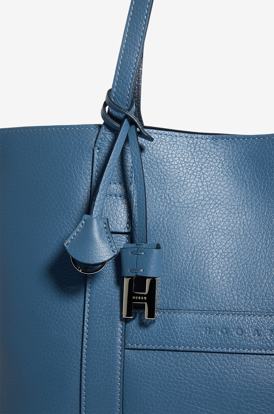 HOGAN Sac cabas rectangulaire en cuir grainé Hogan Script Medium Femme BLEU 5