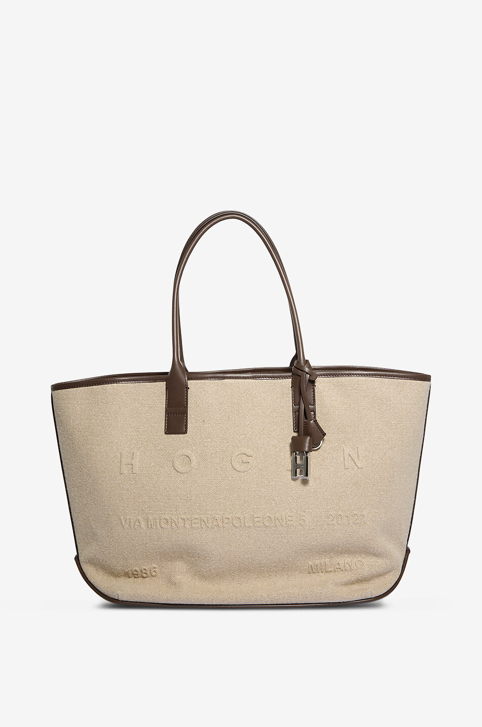 HOGAN Hogan Address Medium rectangular linen tote bag Women BEIGE 1