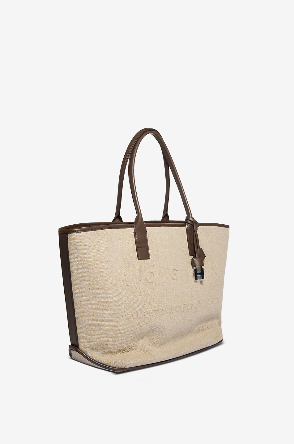 HOGAN Hogan Address Medium rectangular linen tote bag Women BEIGE 2