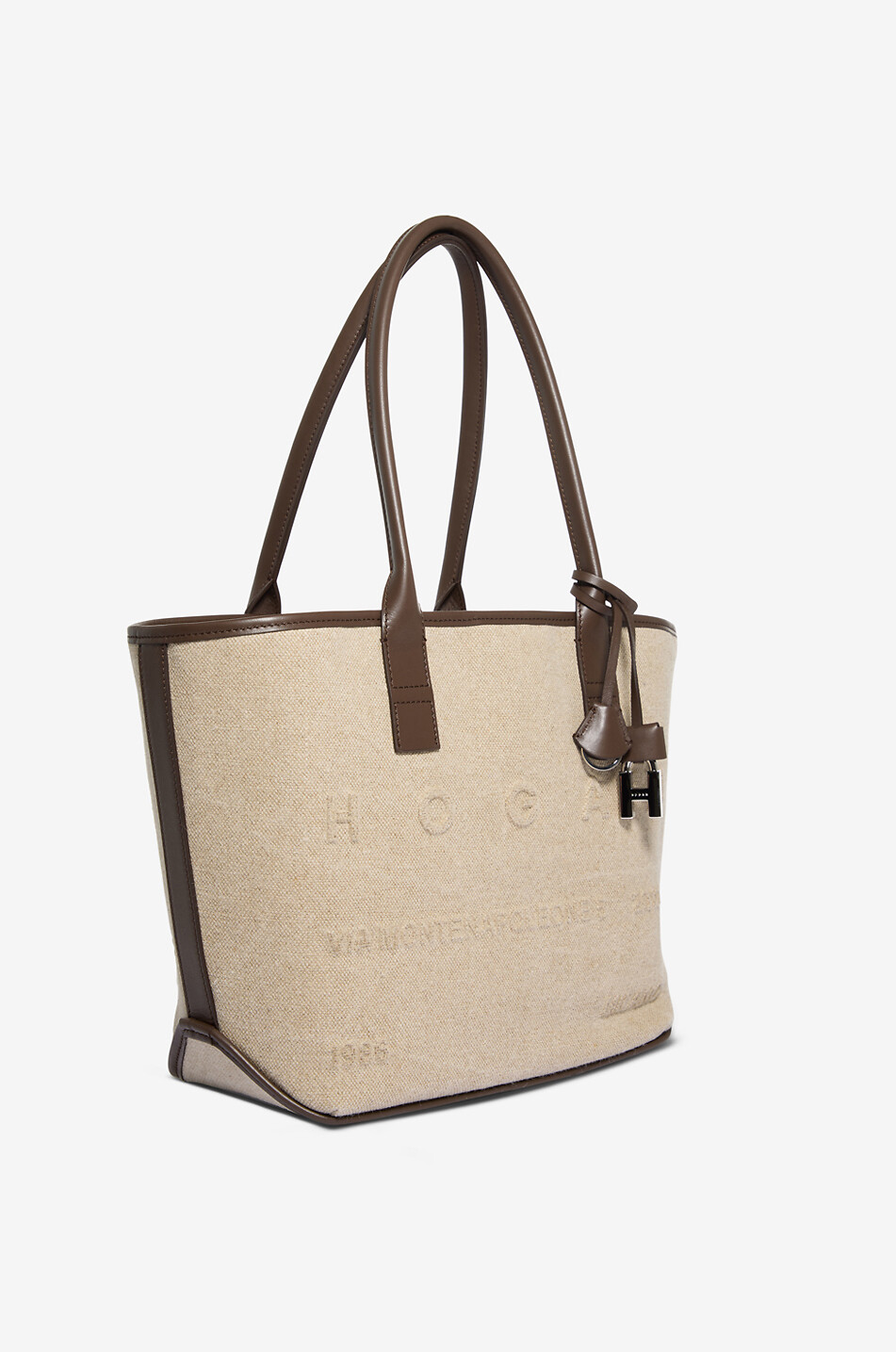 HOGAN Hogan Address Small trapeze linen and leather tote bag Women BEIGE 2