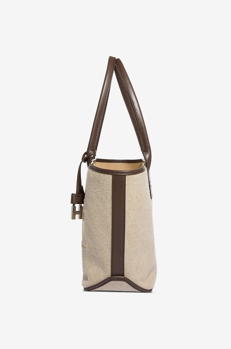 HOGAN Hogan Address Small trapeze linen and leather tote bag Women BEIGE 4