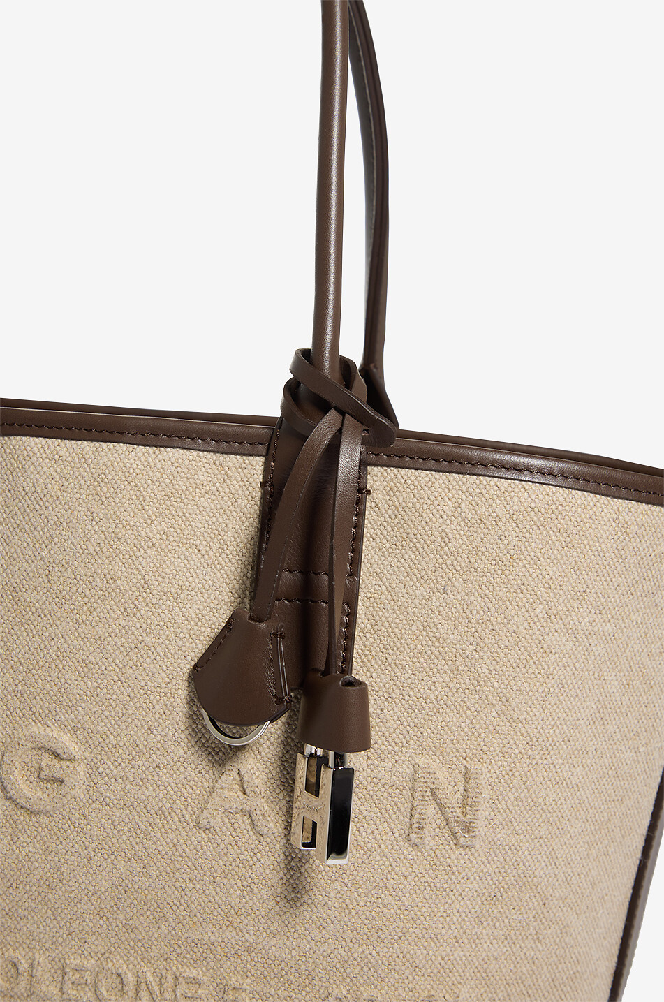 HOGAN Hogan Address Small trapeze linen and leather tote bag Women BEIGE 5