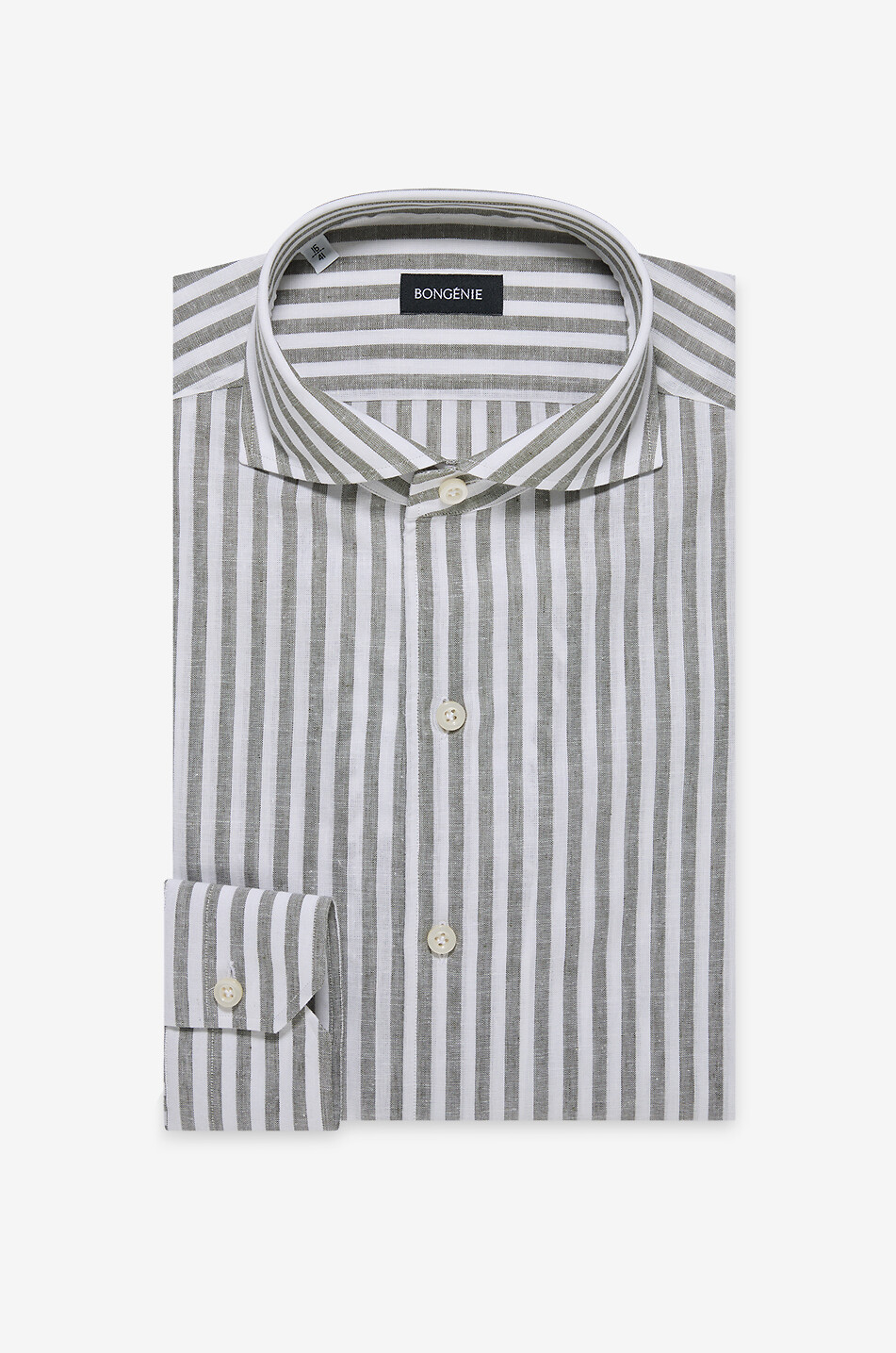 Striped linen and cotton Italian collar shirt