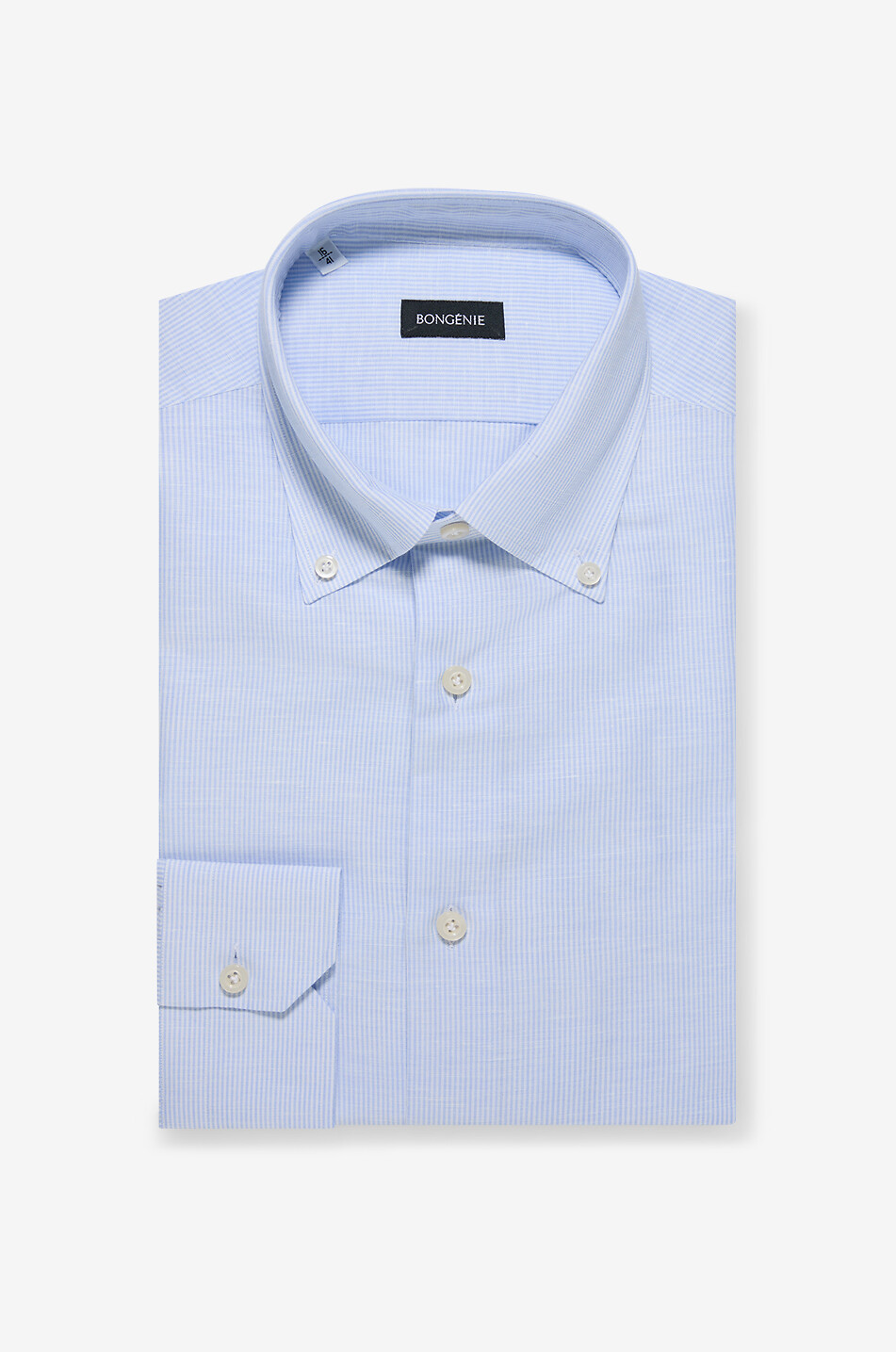 Fein gestreiftes Hemd mit geknöpftem Kragen aus Baumwolle und Leinen