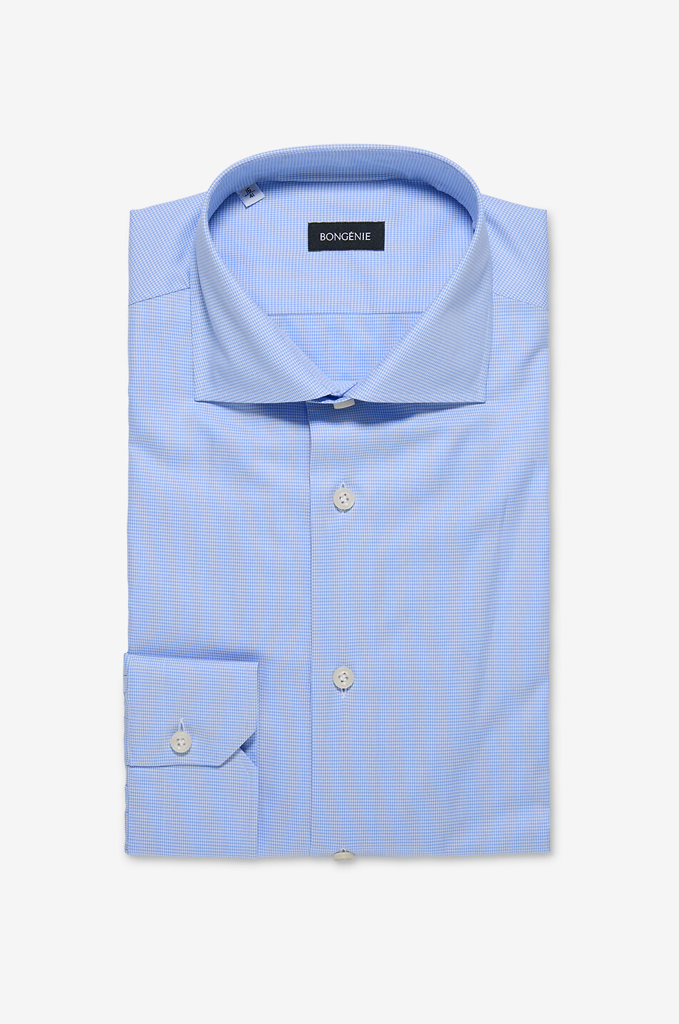 Gingham check Italian collar poplin shirt