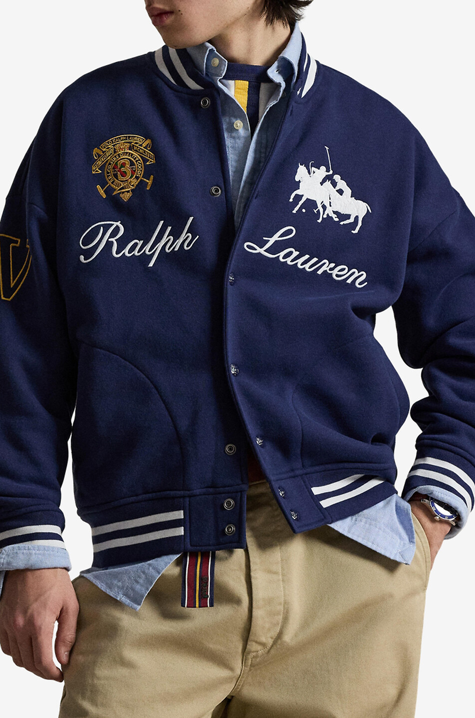 POLO RALPH LAUREN Double Pony heavy fleece baseball jacket Men DARK BLUE 5