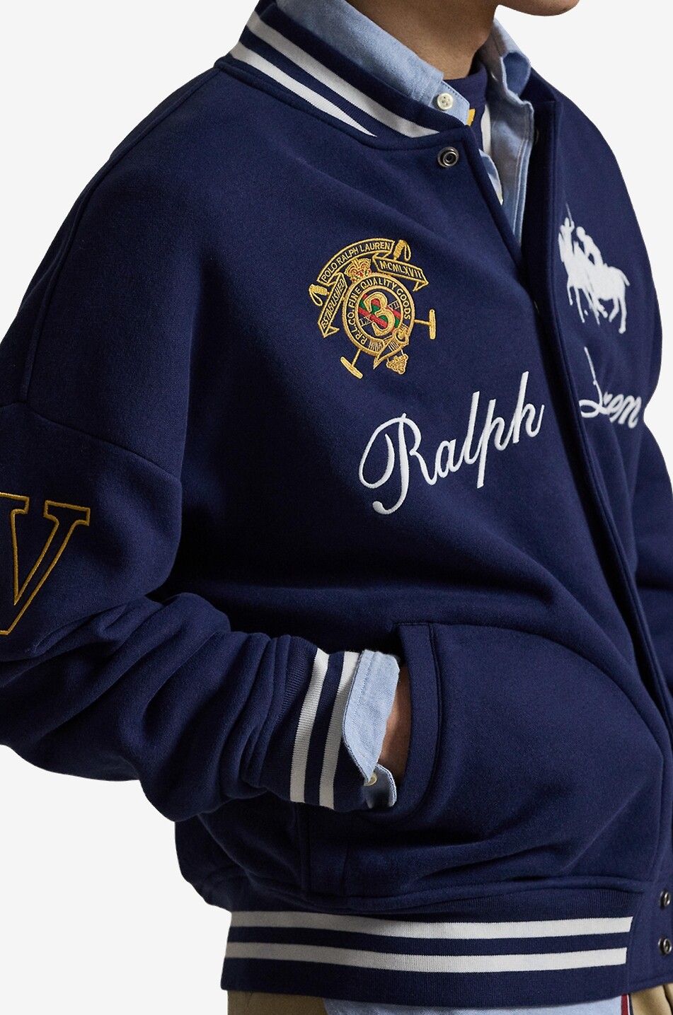 POLO RALPH LAUREN Double Pony heavy fleece baseball jacket Men DARK BLUE 4