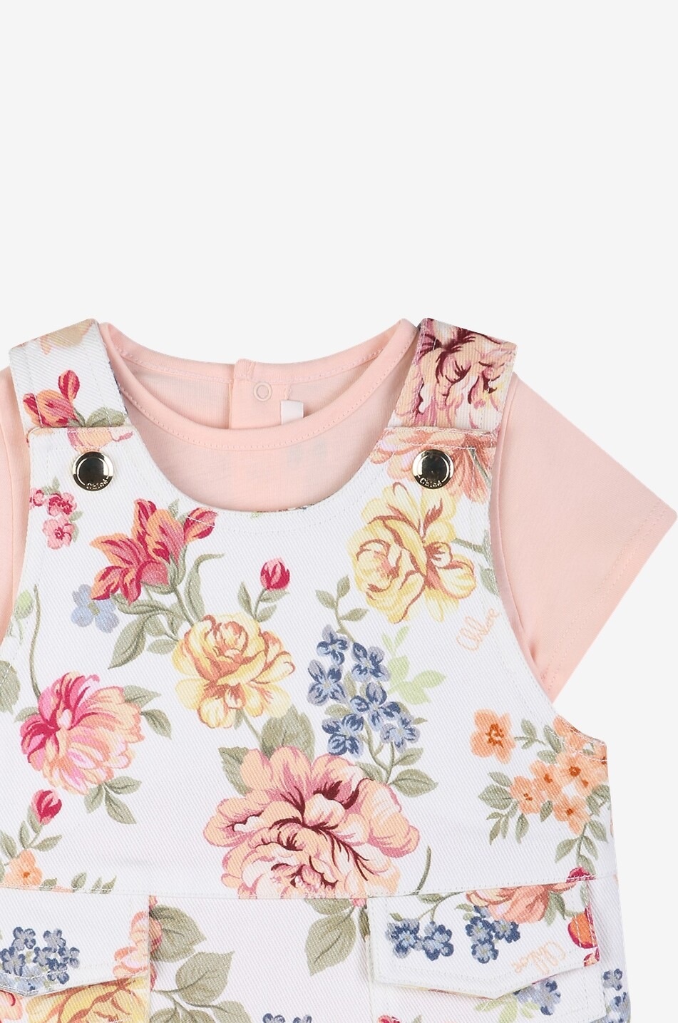 CHLOE Ensemble bébé robe salopette fleurie et T-shirt Bébé ROSE CLAIR 4