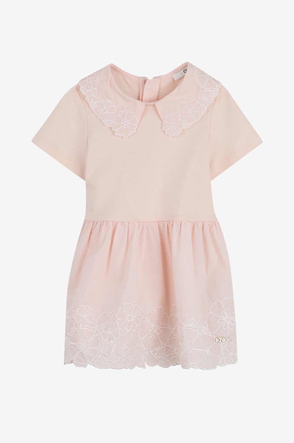 Baby-Jerseykleid mit Blütenstickereien und Muschelsaum