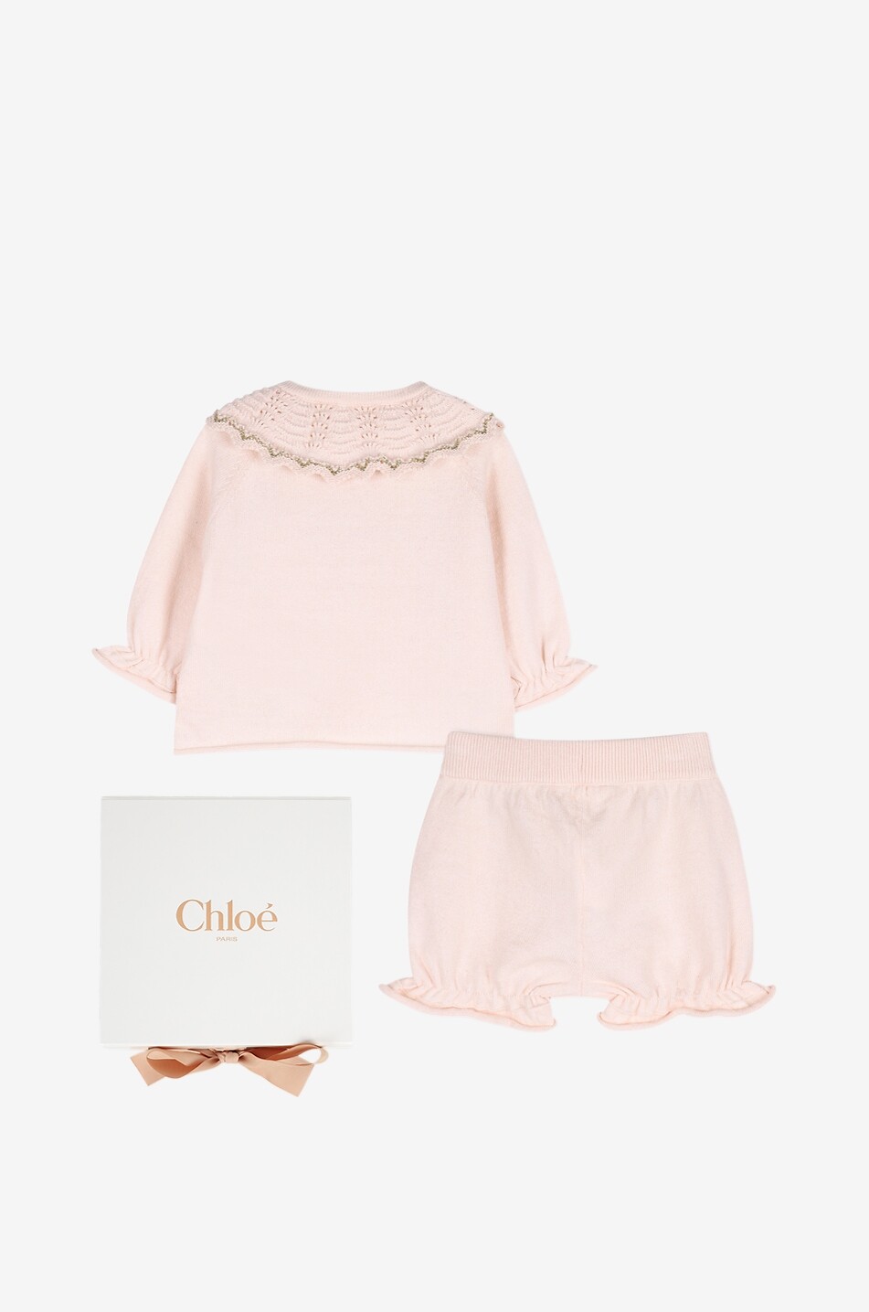 CHLOE Cotton and cashmere baby jumper and shorts set Baby LIGHT PINK 2