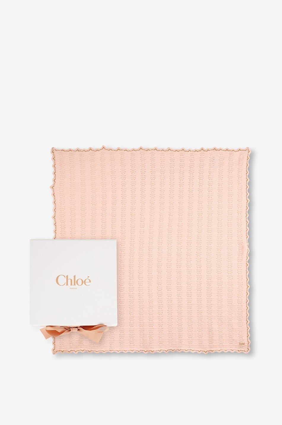 CHLOE Lurex-trimmed baby openwork knit cotton and cashmere blanket Baby LIGHT PINK 1