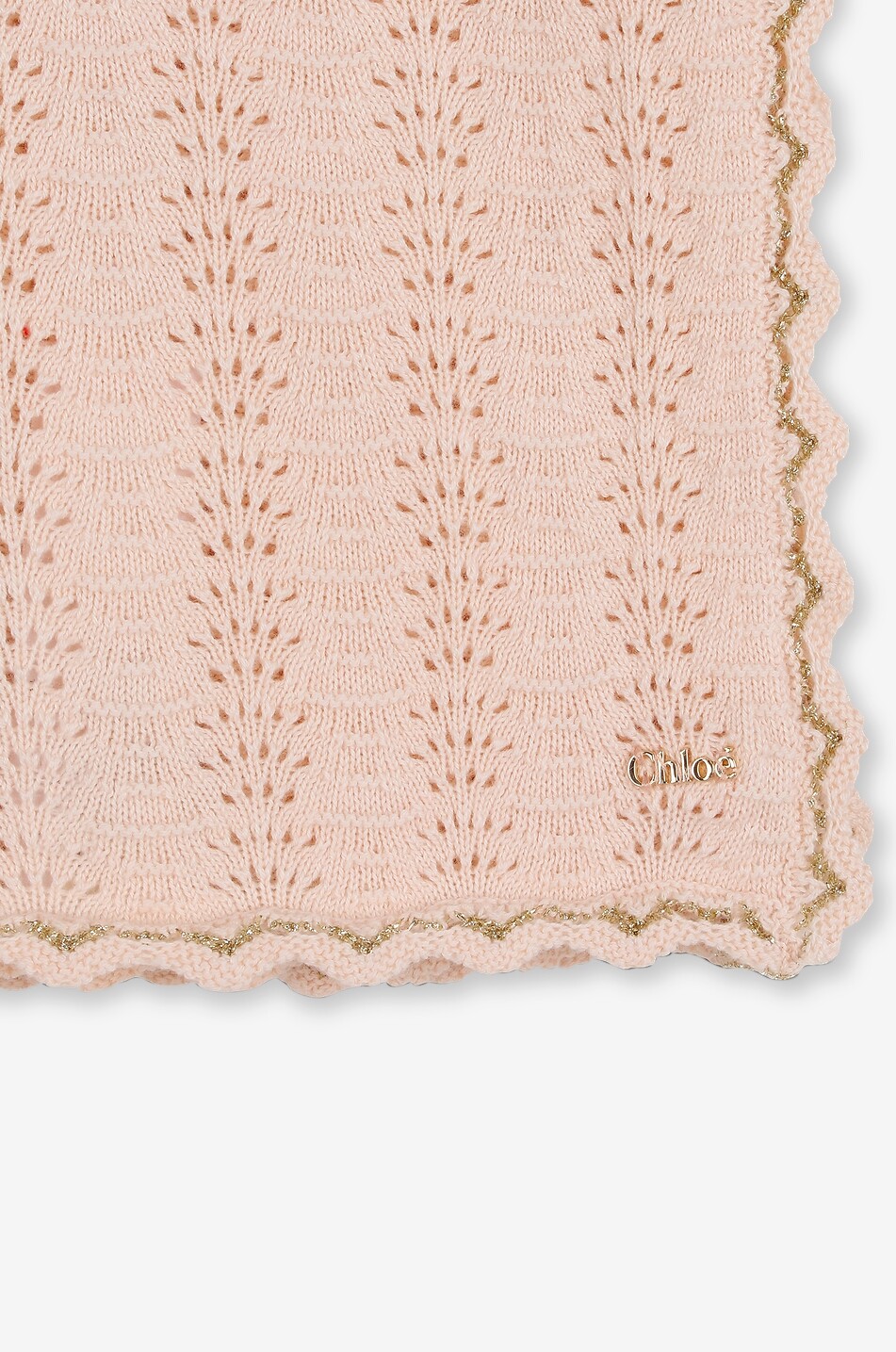 CHLOE Lurex-trimmed baby openwork knit cotton and cashmere blanket Baby LIGHT PINK 3