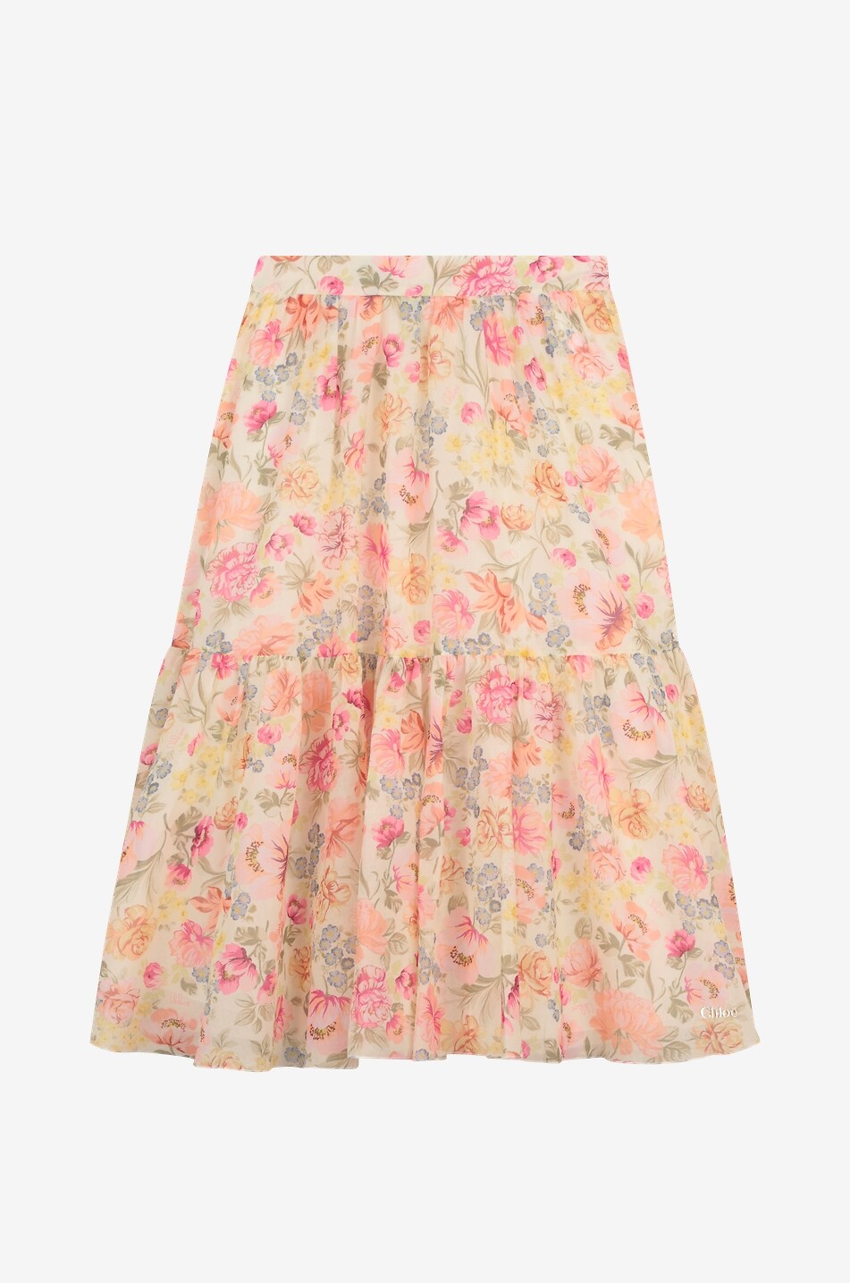 CHLOE Girls' tiered-flounced floral cotton maxi skirt Girl LIGHT PINK 1