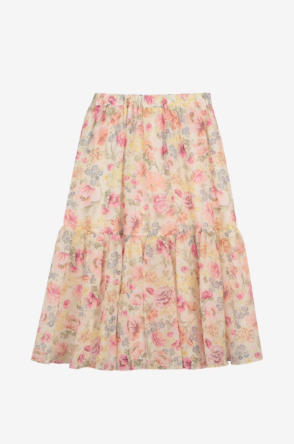 CHLOE Girls' tiered-flounced floral cotton maxi skirt Girl LIGHT PINK 2