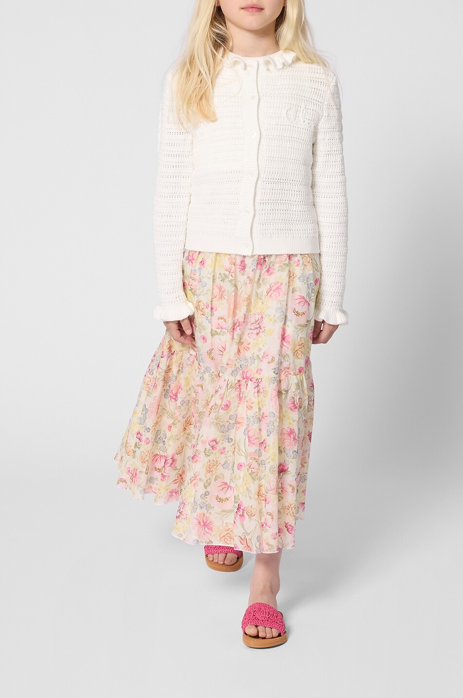 CHLOE Girls' tiered-flounced floral cotton maxi skirt Girl LIGHT PINK 3
