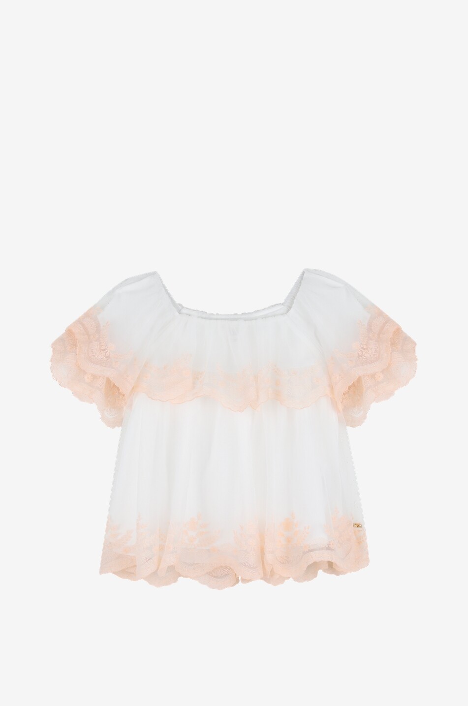 CHLOE Top trapèze fille en voile de coton et tulle brodé fleurs Fille BLANC CASSE 1