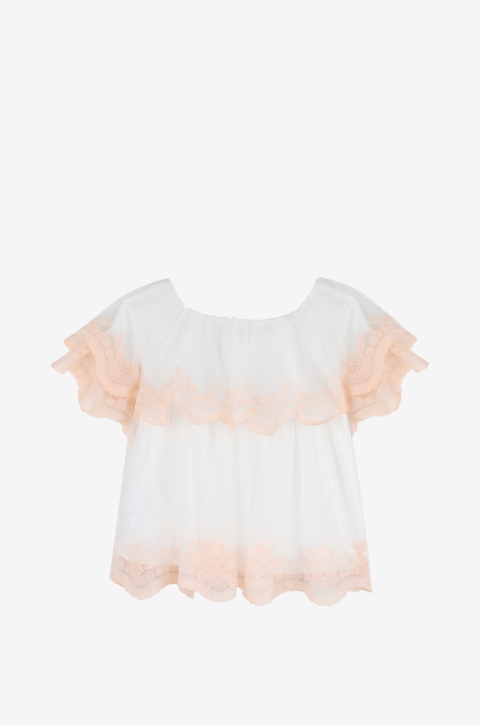 CHLOE Top trapèze fille en voile de coton et tulle brodé fleurs Fille BLANC CASSE 2
