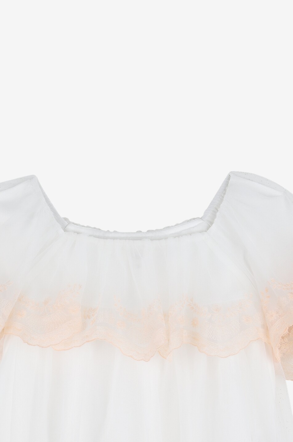 CHLOE Top trapèze fille en voile de coton et tulle brodé fleurs Fille BLANC CASSE 4