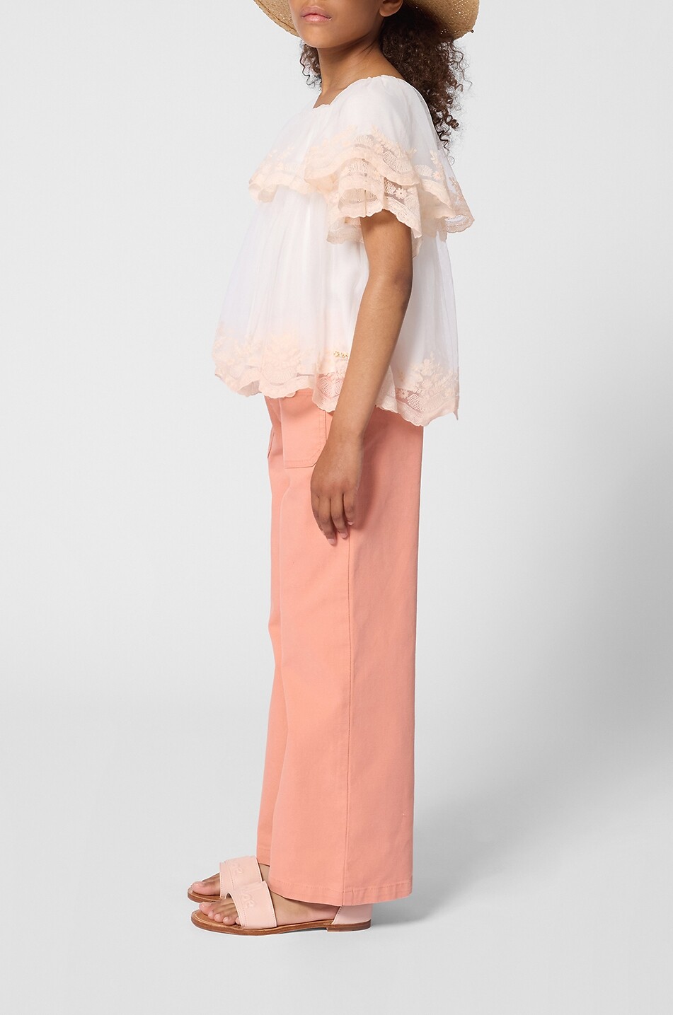 CHLOE Top trapèze fille en voile de coton et tulle brodé fleurs Fille BLANC CASSE 3