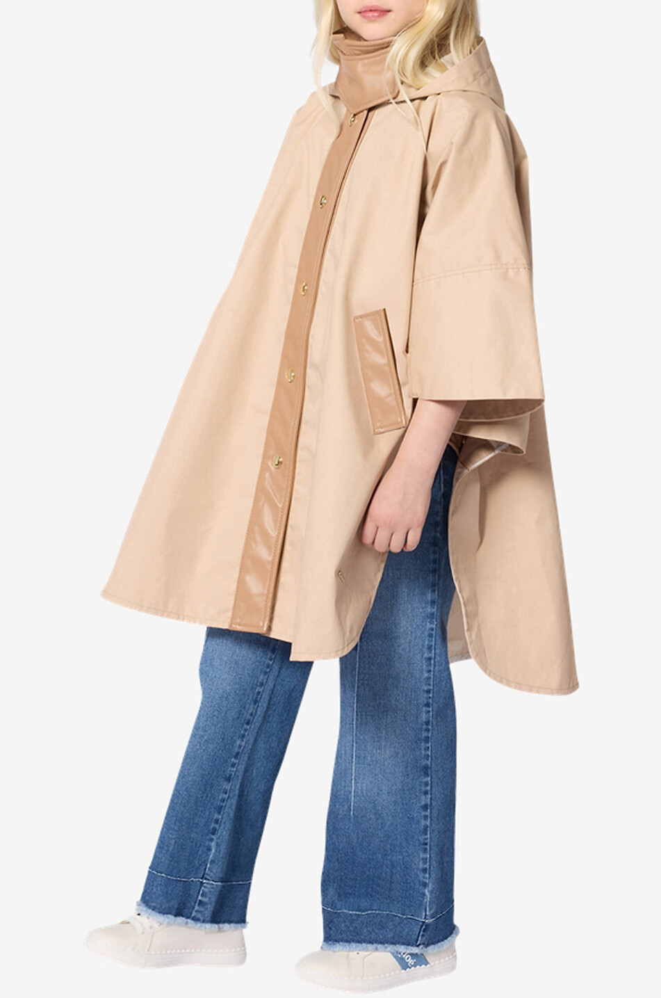 CHLOE Cape en toile de coton et cuir synthétique à capuche fille Fille BEIGE 3