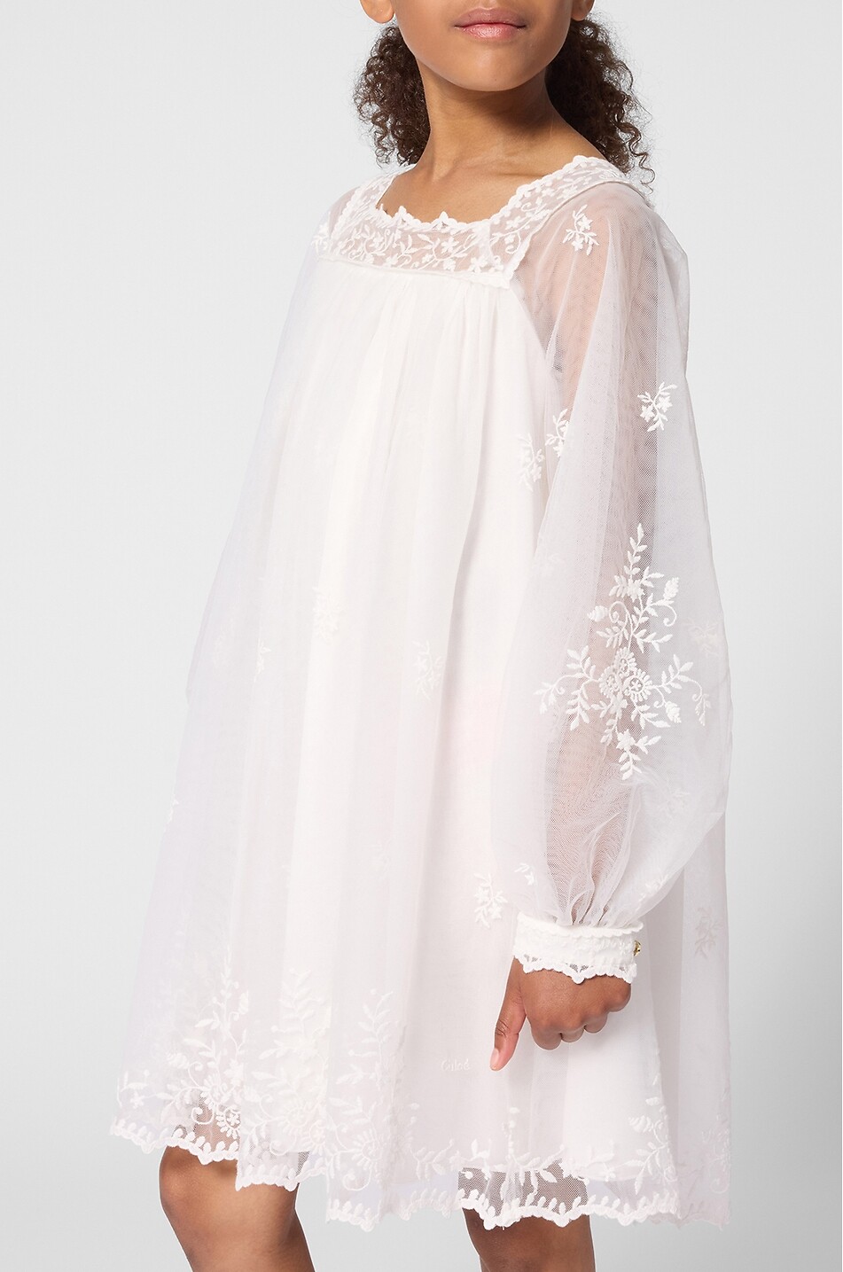 CHLOE Robe trapèze cérémonie fille en tulle brodé fleurs Fille BLANC CASSE 4