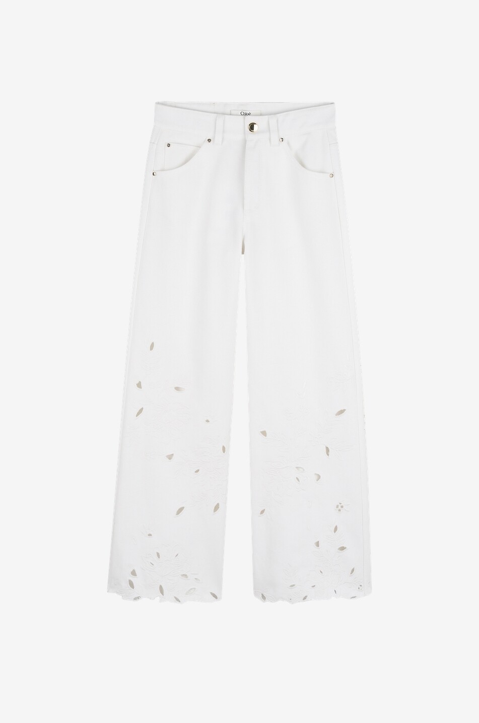 CHLOE Girls' cotton jeans with openwork embroidery Girl EGGSHELL 1