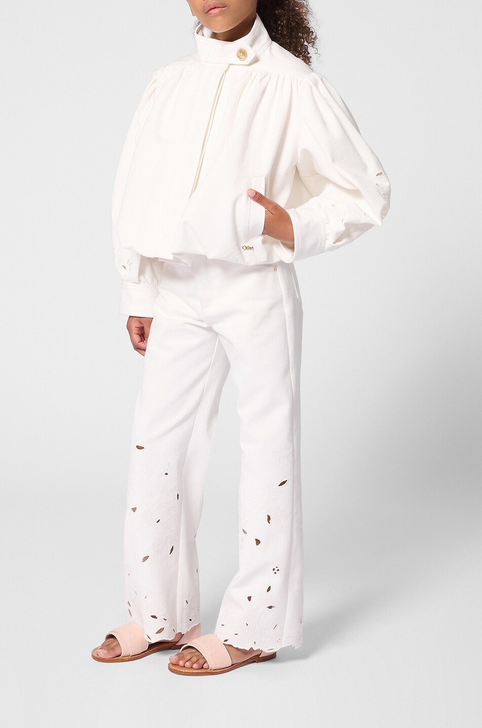 CHLOE Ballon-Jacke für Mädchen aus Bio-Baumwolle mit Lochstickerei Mädchen CREMEFARBEN 3