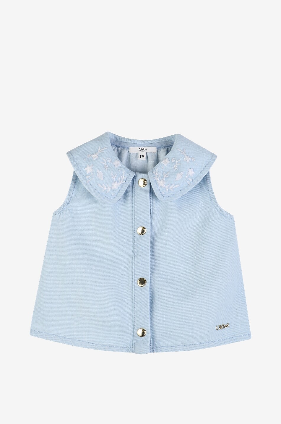 Chemise sans manches en denim à col brodé bébé