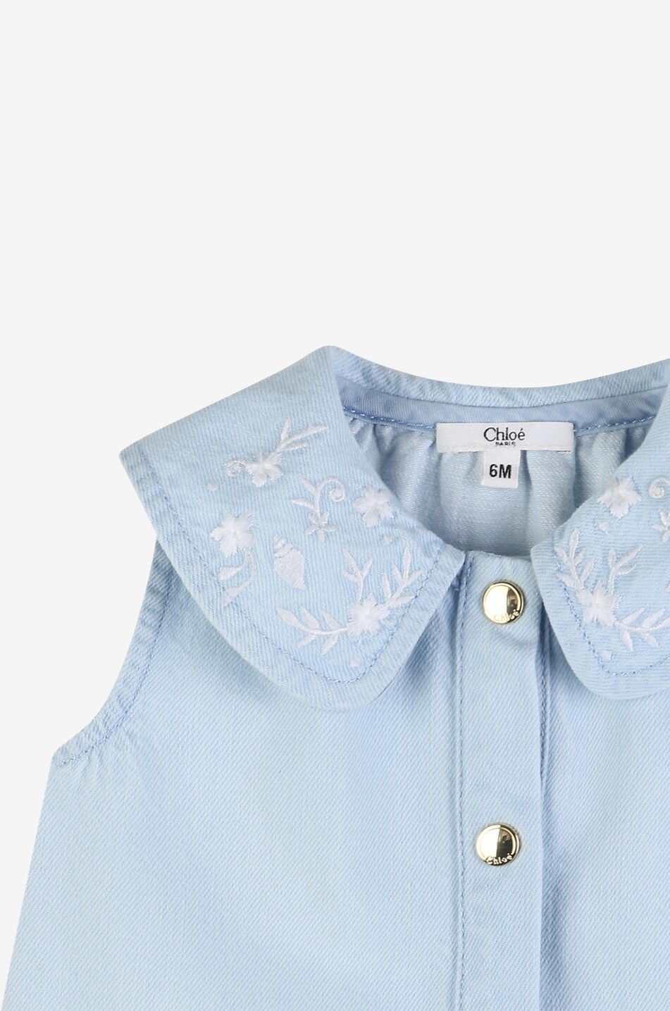 CHLOE Chemise sans manches en denim à col brodé bébé Bébé BLEU CLAIR 3