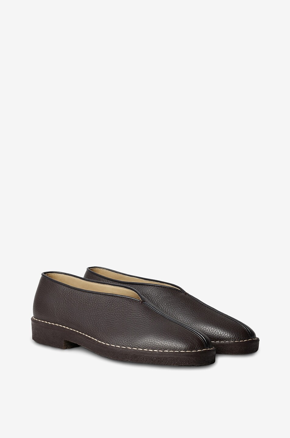 LEMAIRE Piped Crepe grained calfskin leather loafers Men DARK BROWN 2