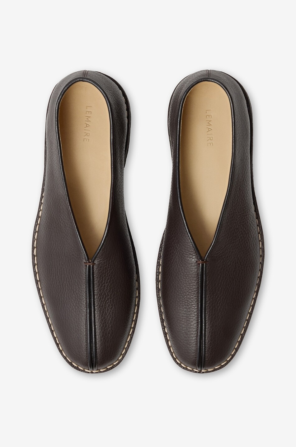 LEMAIRE Piped Crepe grained calfskin leather loafers Men DARK BROWN 4