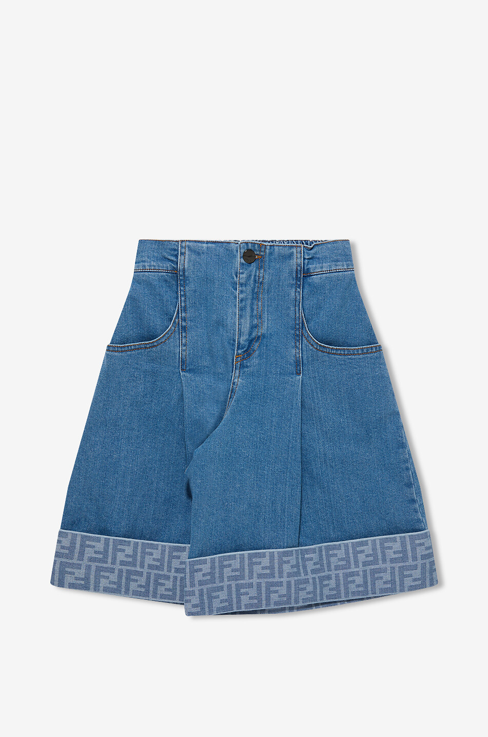 FENDI Bundfalten-Bermudashorts aus Denim für Mädchen FF Mädchen DUNKELBLAU 1