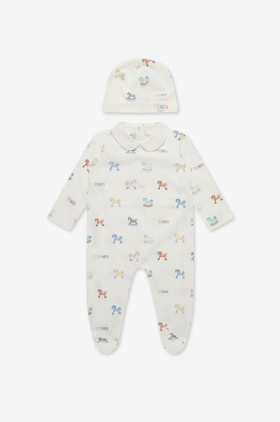 FENDI Baby-Set Jersey-Pyjama und Mütze mit Schaukelpferd-Print Baby WEISS 1