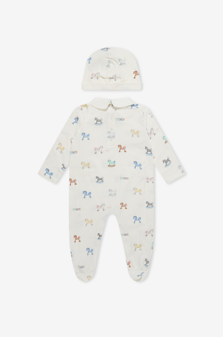 FENDI Baby-Set Jersey-Pyjama und Mütze mit Schaukelpferd-Print Baby WEISS 2