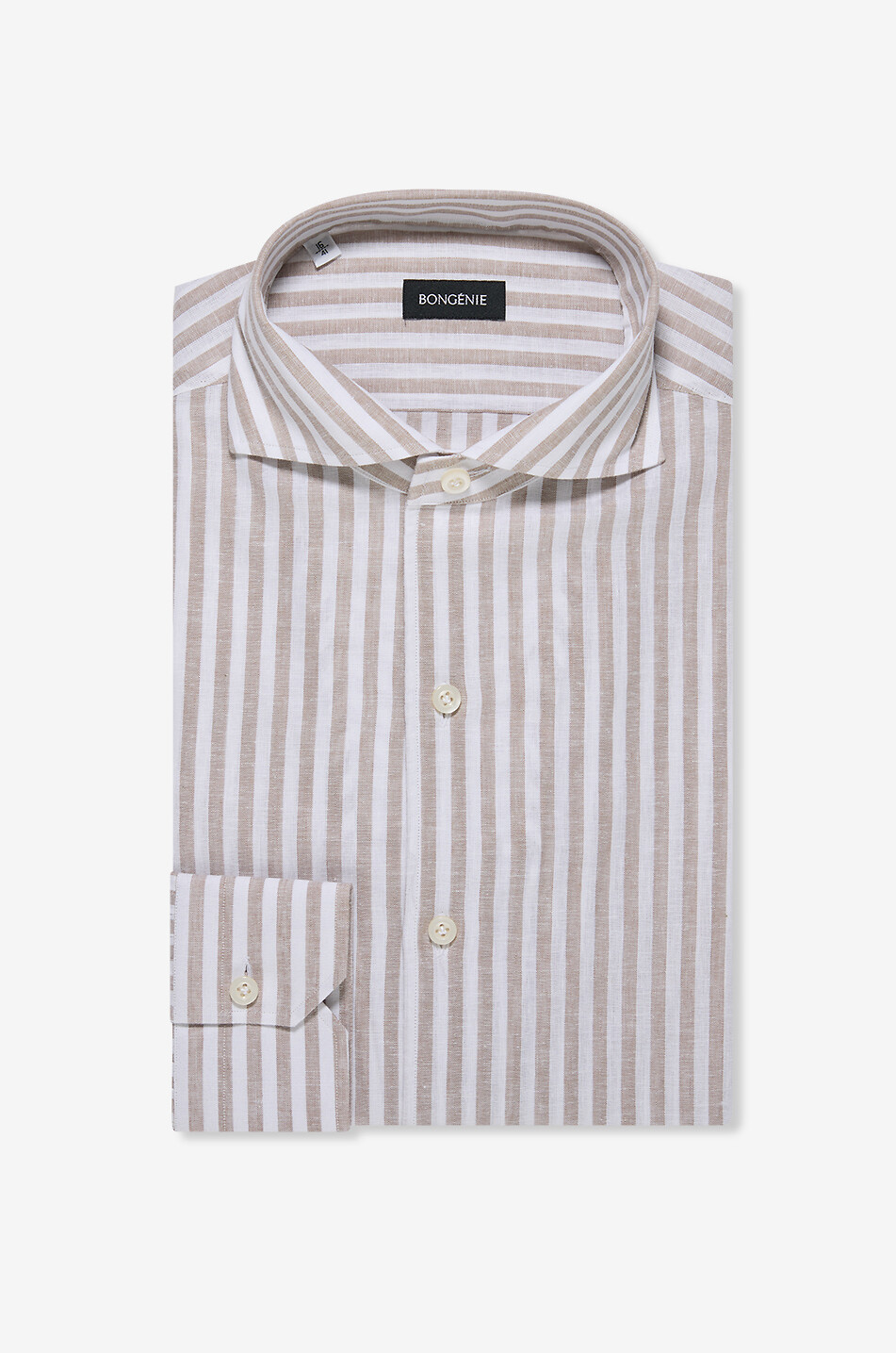 Striped linen and cotton Italian collar shirt