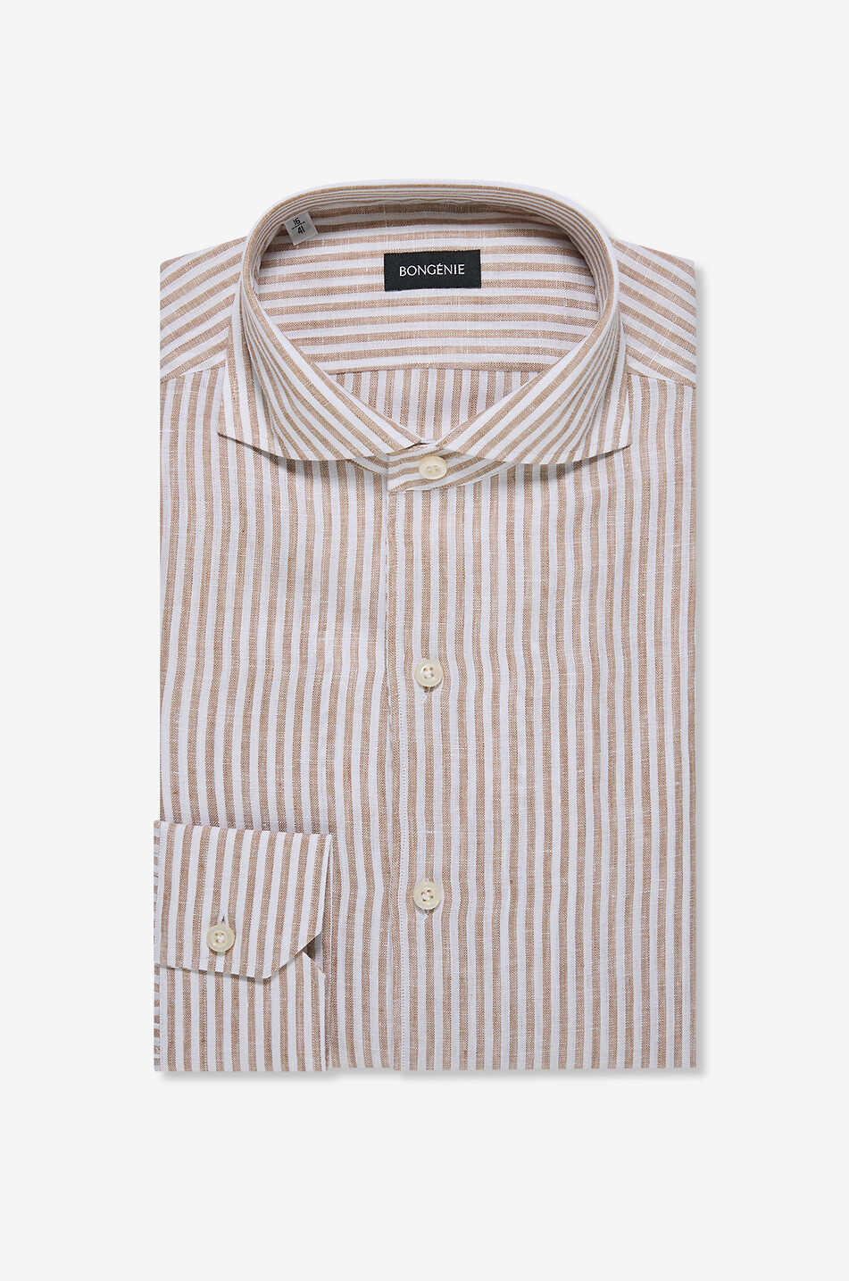 BONGENIE Striped linen shirt with Italian collar Men BROWN 1
