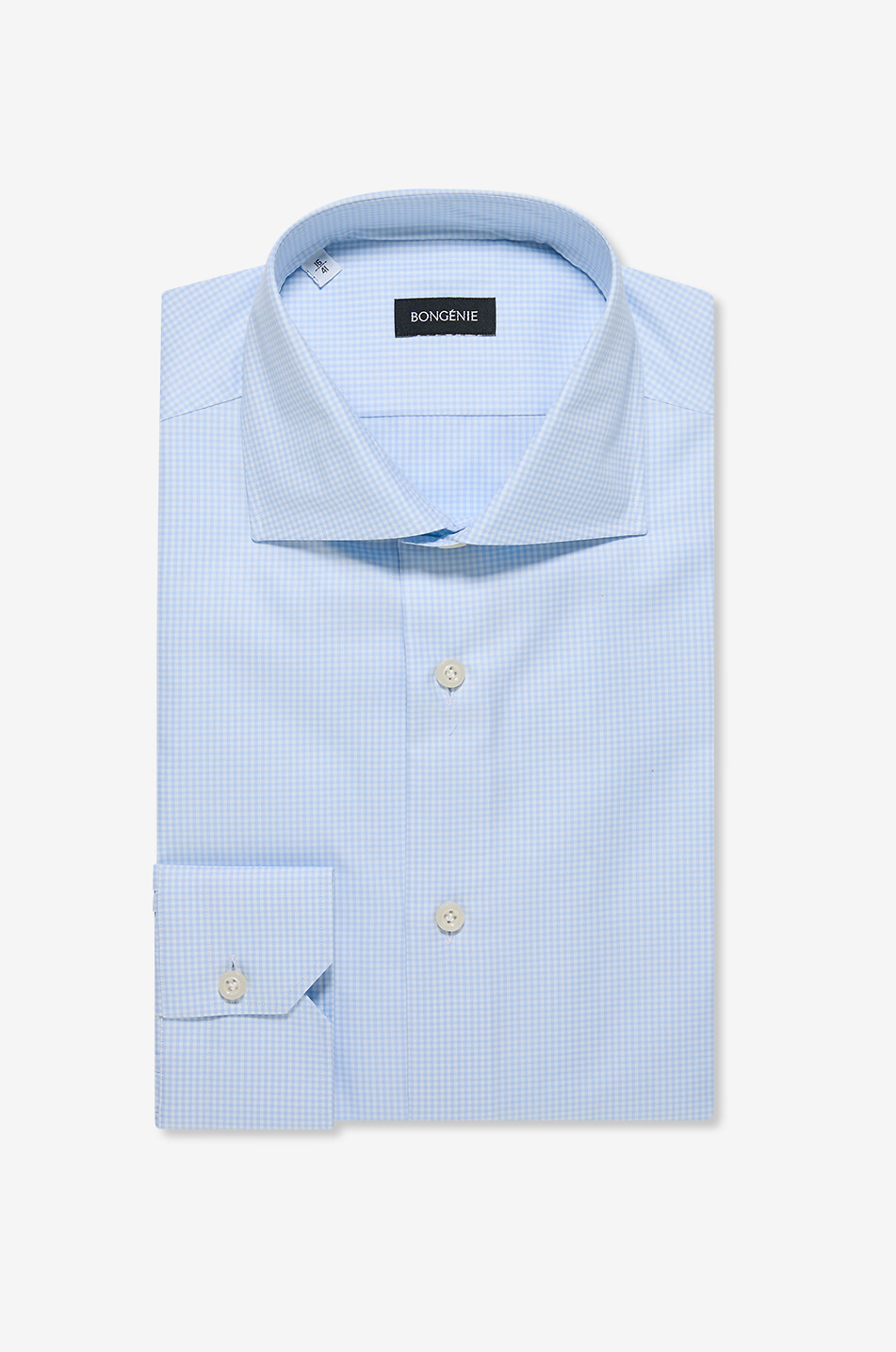 Gingham check Italian collar poplin shirt