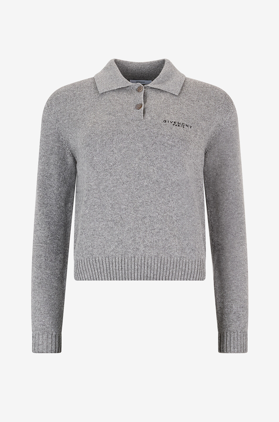 Logo embroidered long-sleeves wool and cashmere knit polo shirt