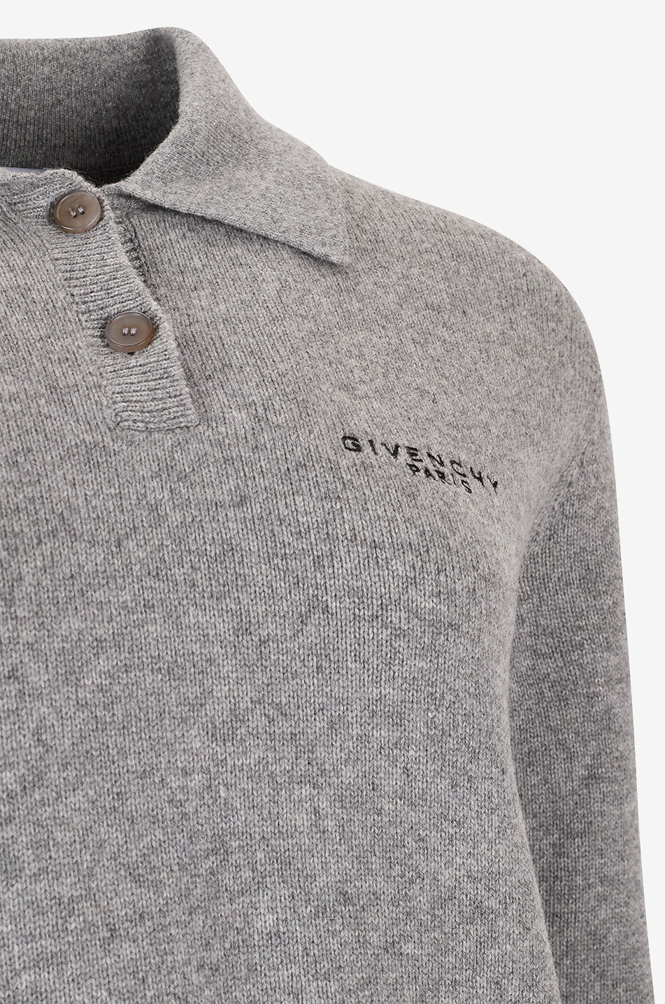 GIVENCHY Logo embroidered long-sleeves wool and cashmere knit polo shirt Women LIGHT GREY 3