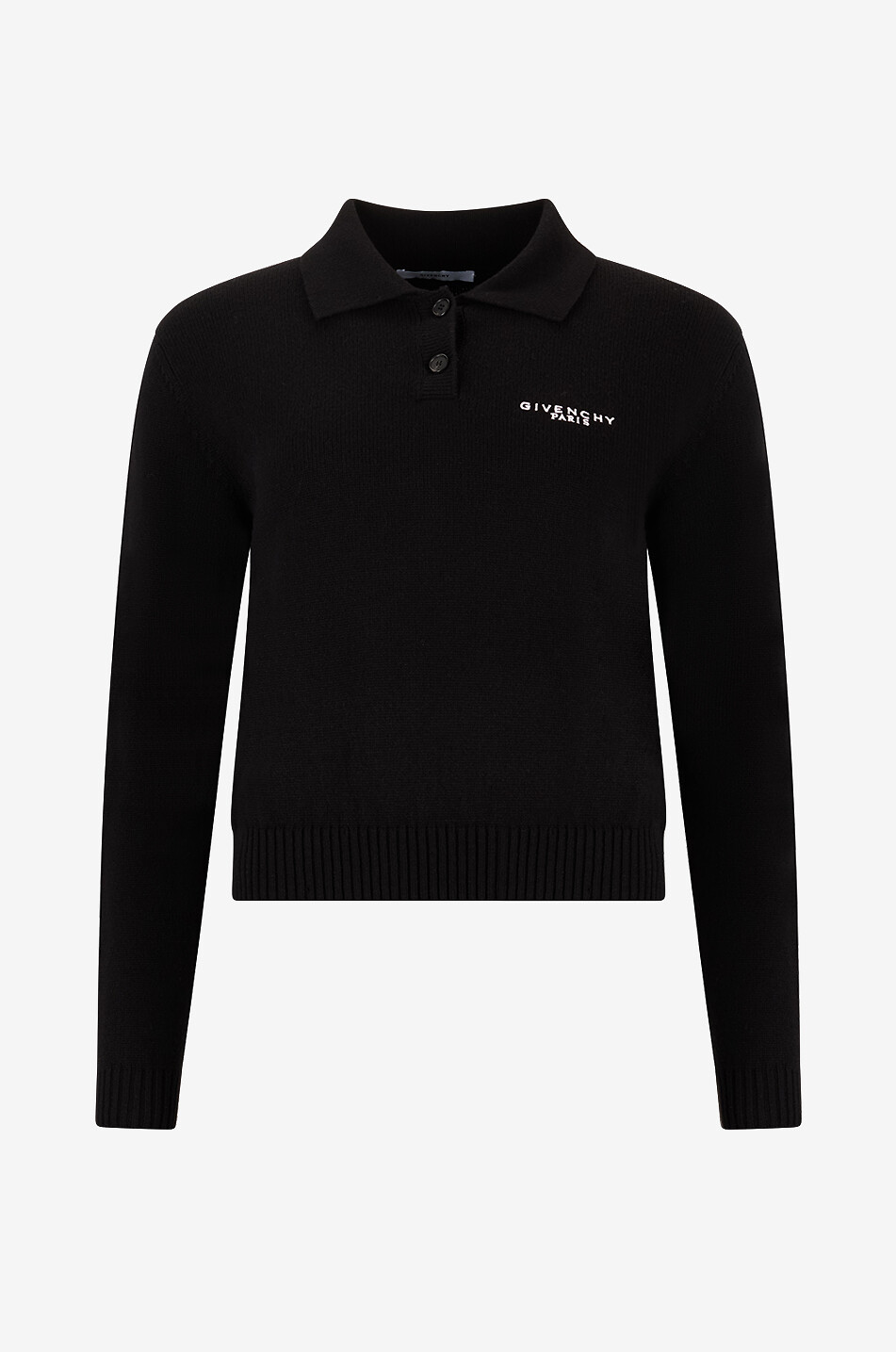 GIVENCHY Logo embroidered long-sleeves wool and cashmere knit polo shirt Women BLACK 1