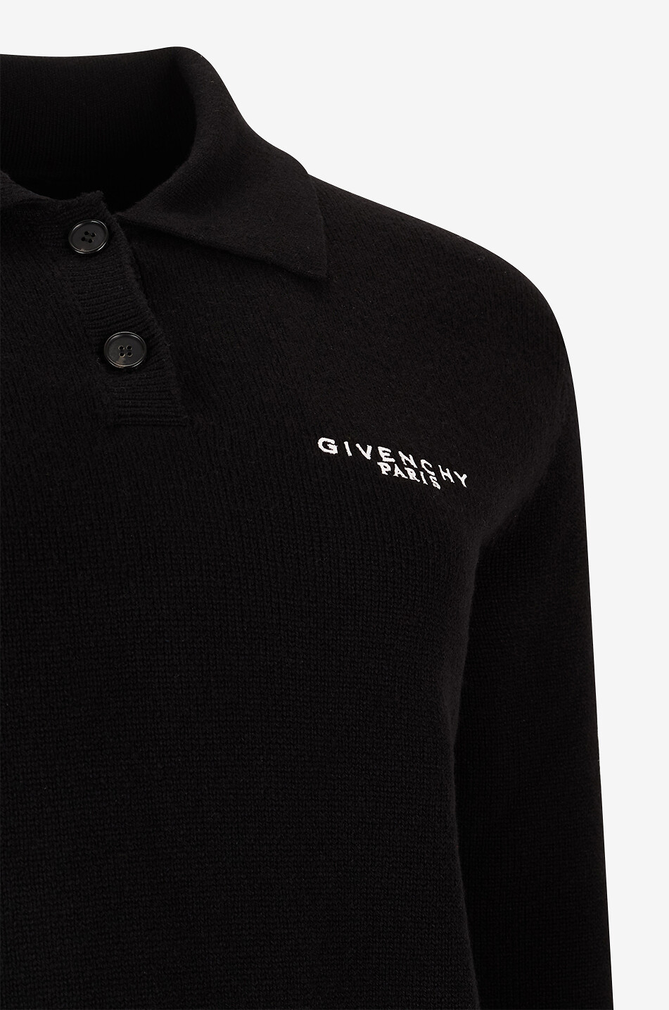 GIVENCHY Logo embroidered long-sleeves wool and cashmere knit polo shirt Women BLACK 3