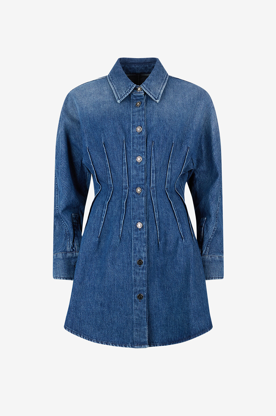 Waist-dart mini shirt dress in denim