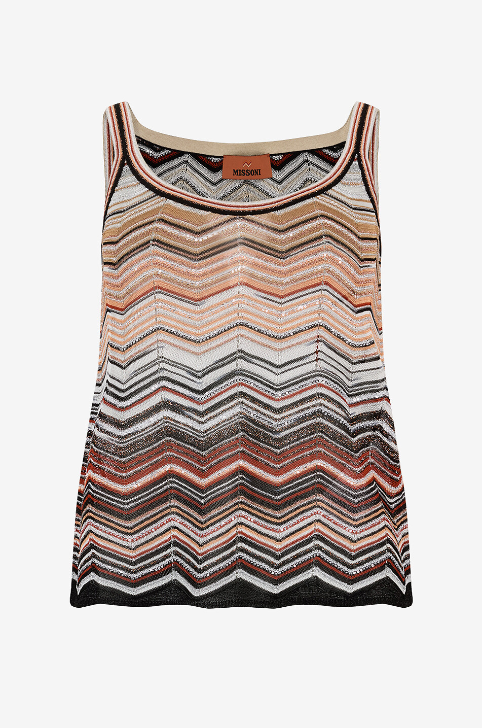 MISSONI Top à col rond sans manches en lurex chevrons Femme ROUGE 1