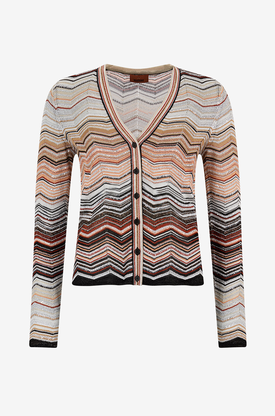 Cardigan à col V en lurex à chevrons