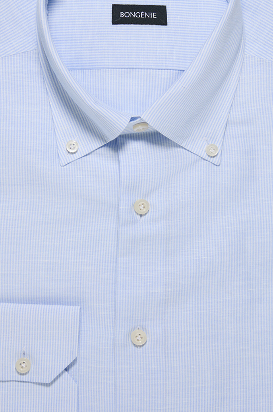 BONGENIE Fein gestreiftes Hemd mit geknöpftem Kragen aus Baumwolle und Leinen Herren HELLBLAU 2