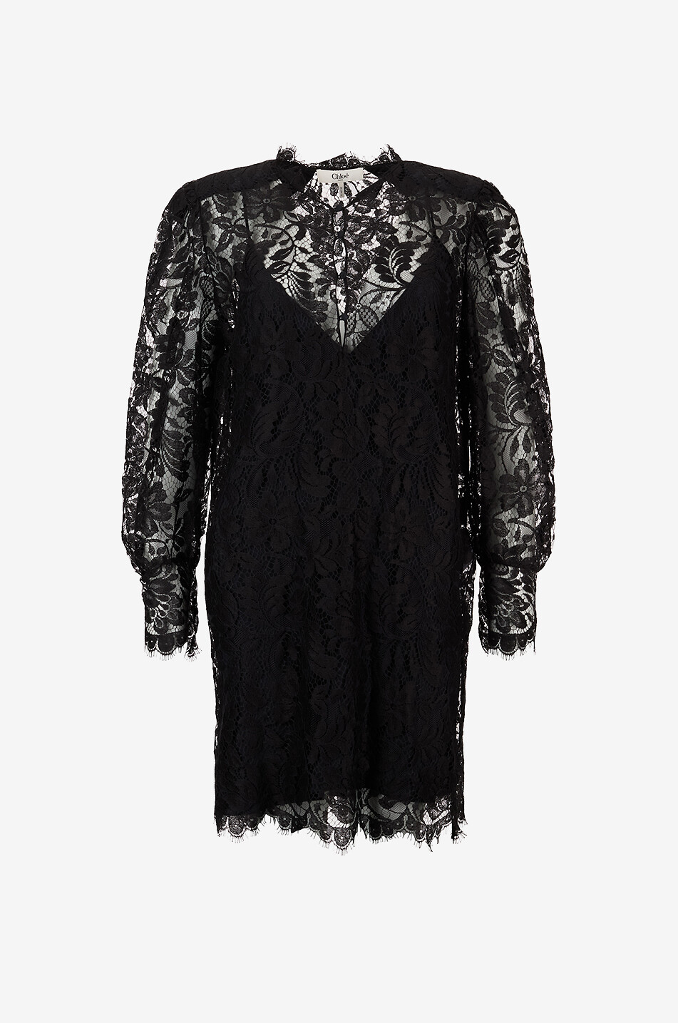 Floral lace long-sleeved mini dress