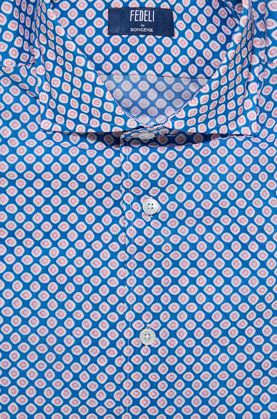 FEDELI Bedrucktes Hemd mit italienischem Kragen aus Baumwolle Sean Herren MITTELBLAU 2