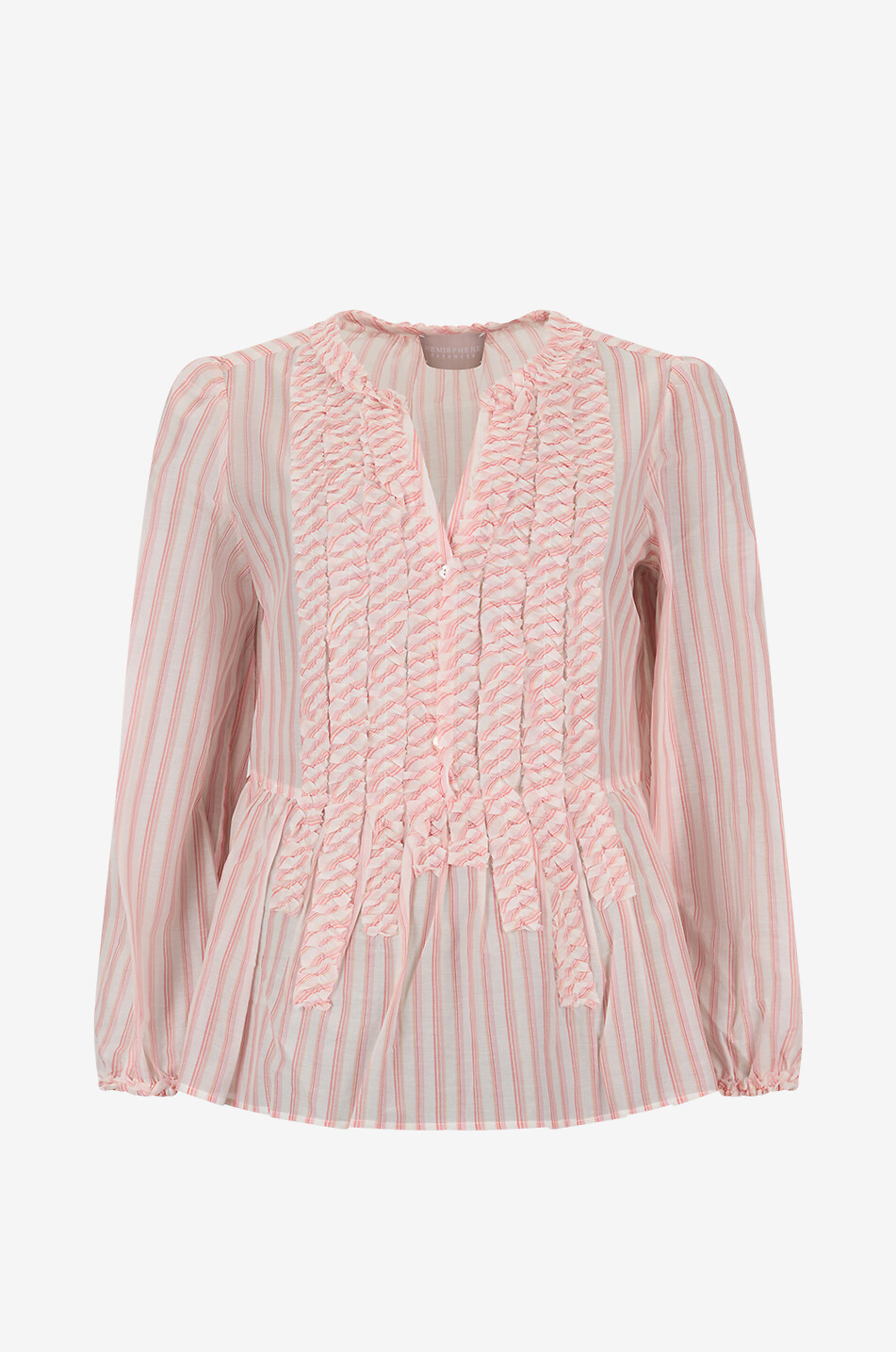 HEMISPHERE Gestreifte Bluse mit Schoss und Rüschen aus Voile Limas Damen ROSA 1