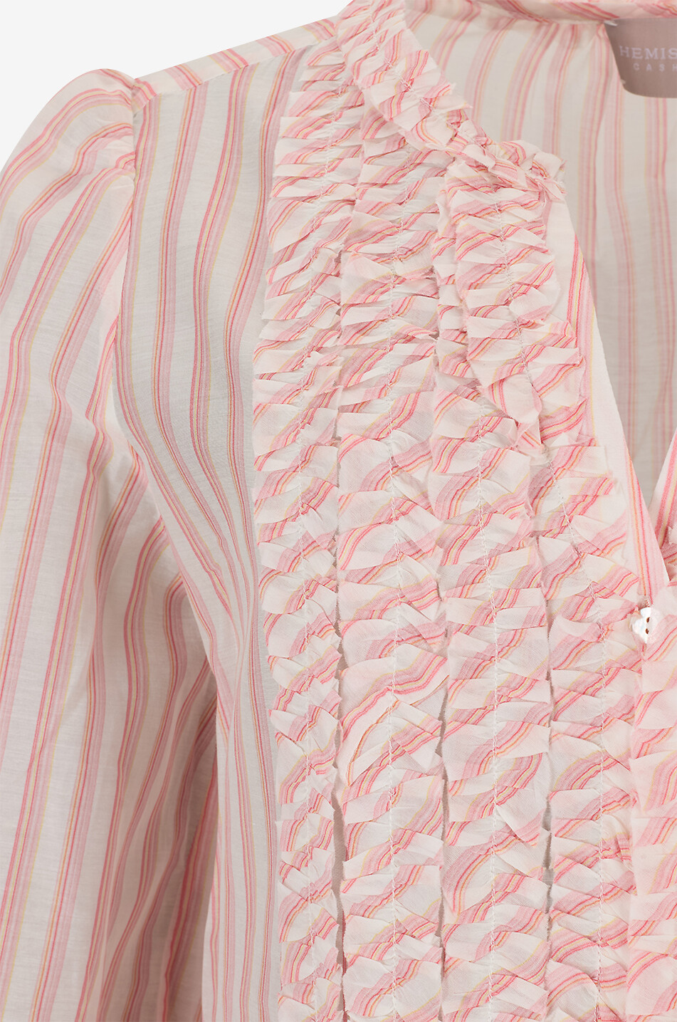 HEMISPHERE Gestreifte Bluse mit Schoss und Rüschen aus Voile Limas Damen ROSA 3