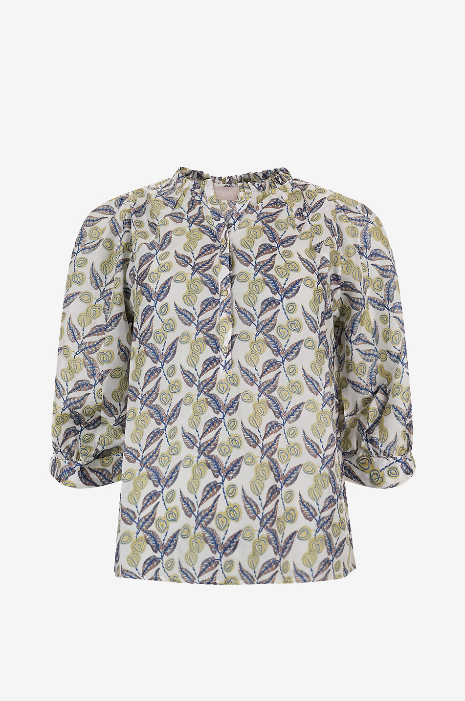 Fodes 3/4 puff sleeve printed silk blous
